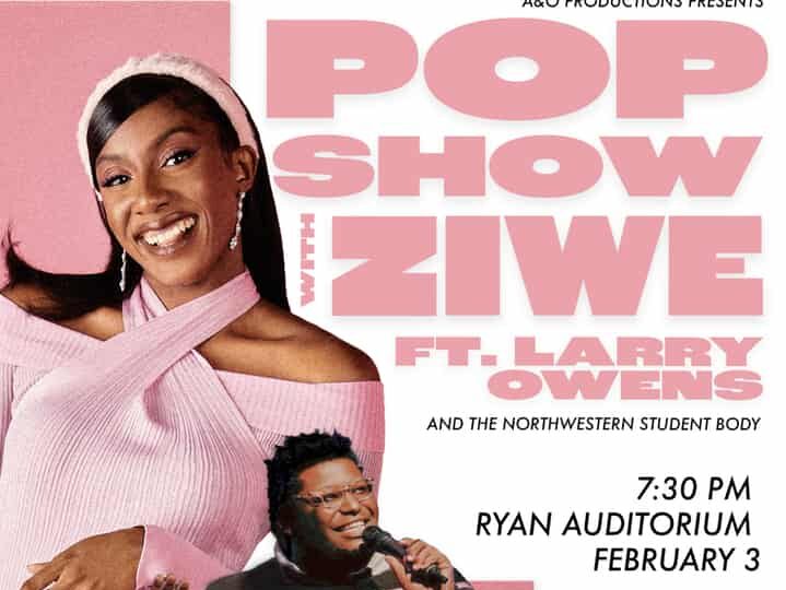 A poster by AO Productions advertising a comedy show featuring Northwestern alum Ziwe.