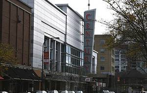 The outside of the new AMC Evanston with signage from the previous theater.